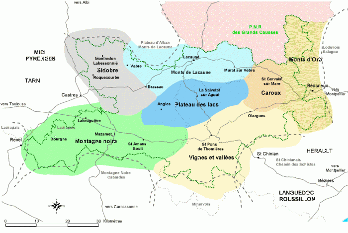 carte parc naturel regional haut languedoc
